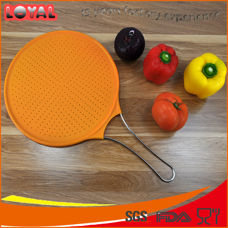 Kitchen utensils multifunctional silicone splatter screen flat strainer with ss handle