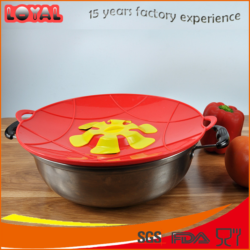 Food grade silicone splatter screen spill stopper lid with handle