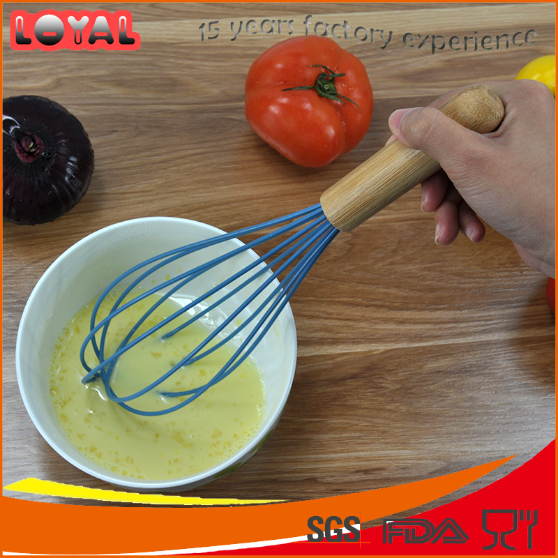 Kitchen utensils 5 lines silicone coated whisks with bamboo handle