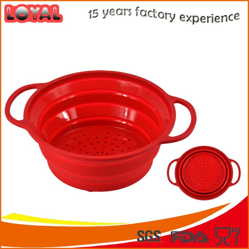 Eco-friendly silicone collapsible storage basket colander with ss handle