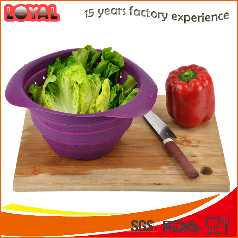 Food grade silicone kitchenware foldable colander silicone strainer