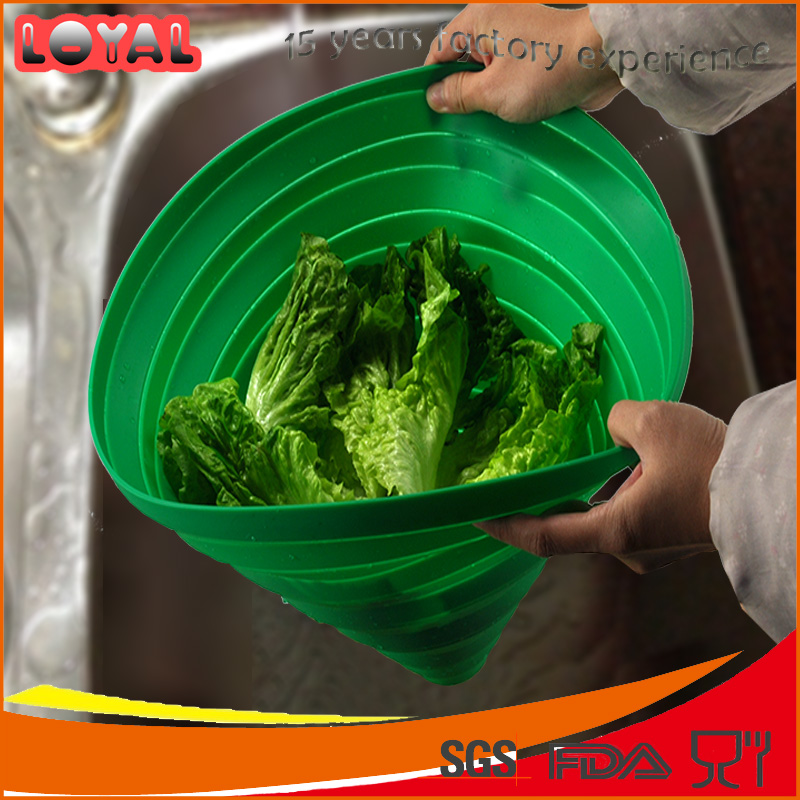 蔬菜水果洗涤用大容量可折叠漏斗形硅胶沥水篮
