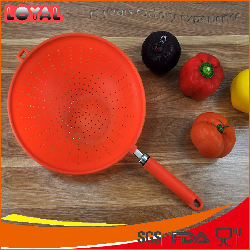 Silicone colander fruits vegetables spaghetti strainer with stainless steel rim and handle
